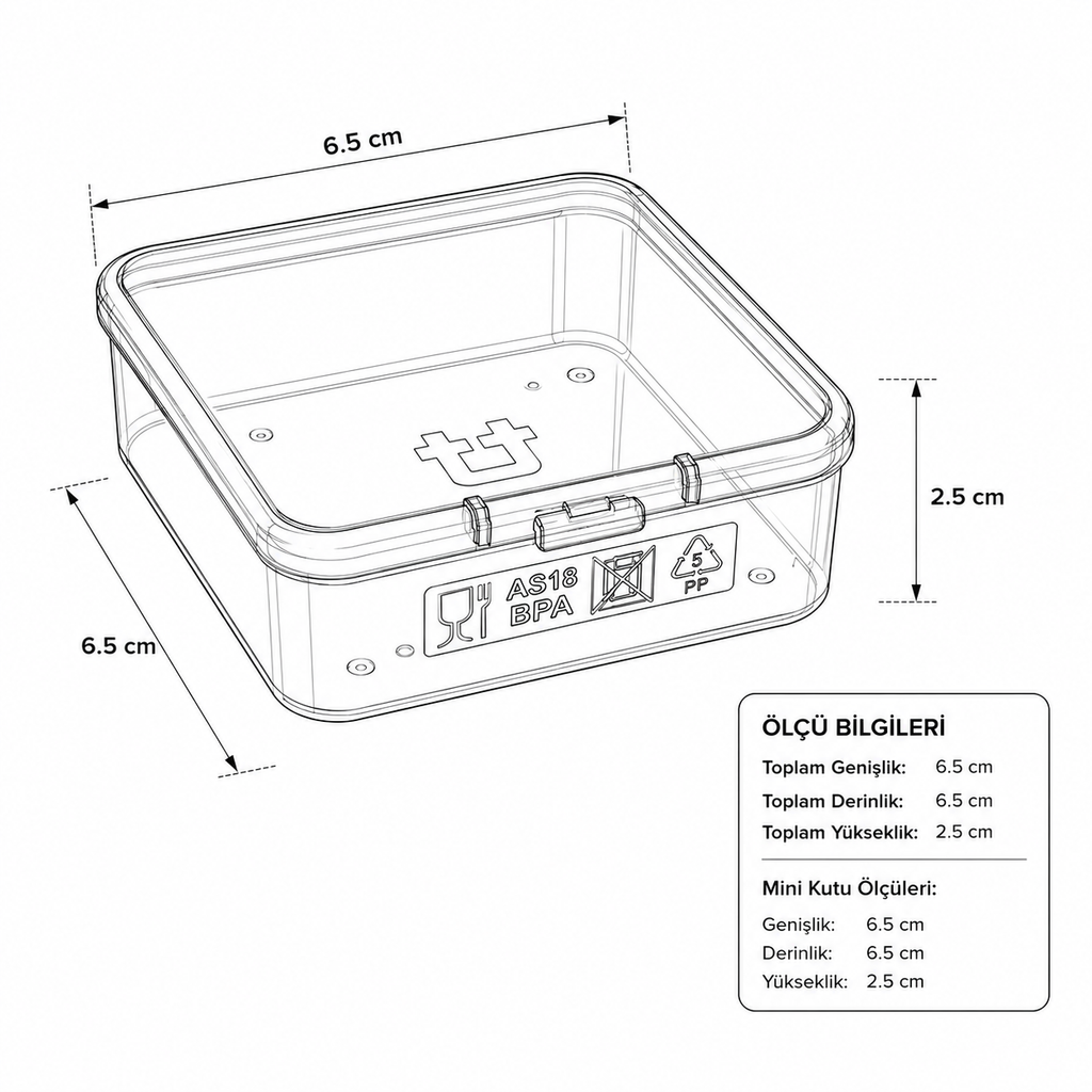 P-SERİSİ PK-20Y Plastik Şeffaf Yeşil Organizer Kutu – 20'li Set (6.5x6.5x2.5 cm)