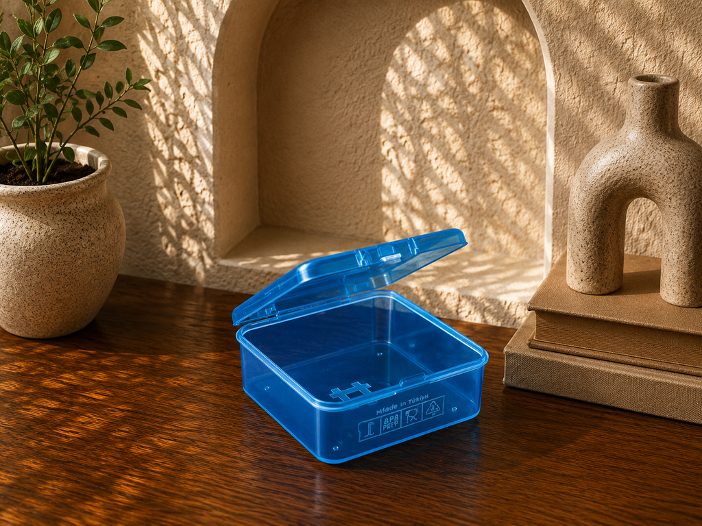 P-SERİSİ PK-10M Plastik Şeffaf Mavi Organizer Kutu – 10'lu Set (6.5x6.5x2.5 cm)