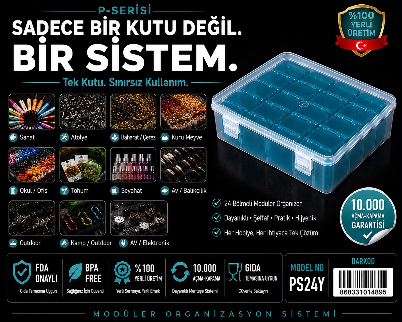 P-SERİSİ PS24Y Yeşil Modüler Organizasyon Kutusu