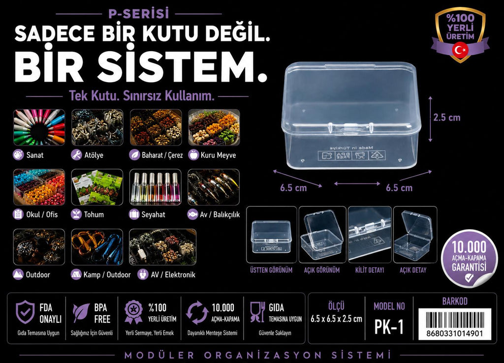 P-SERİSİ PK-30 şeffaf plastik organizer kutu 30'lu set 6.5x6.5x2.5 cm