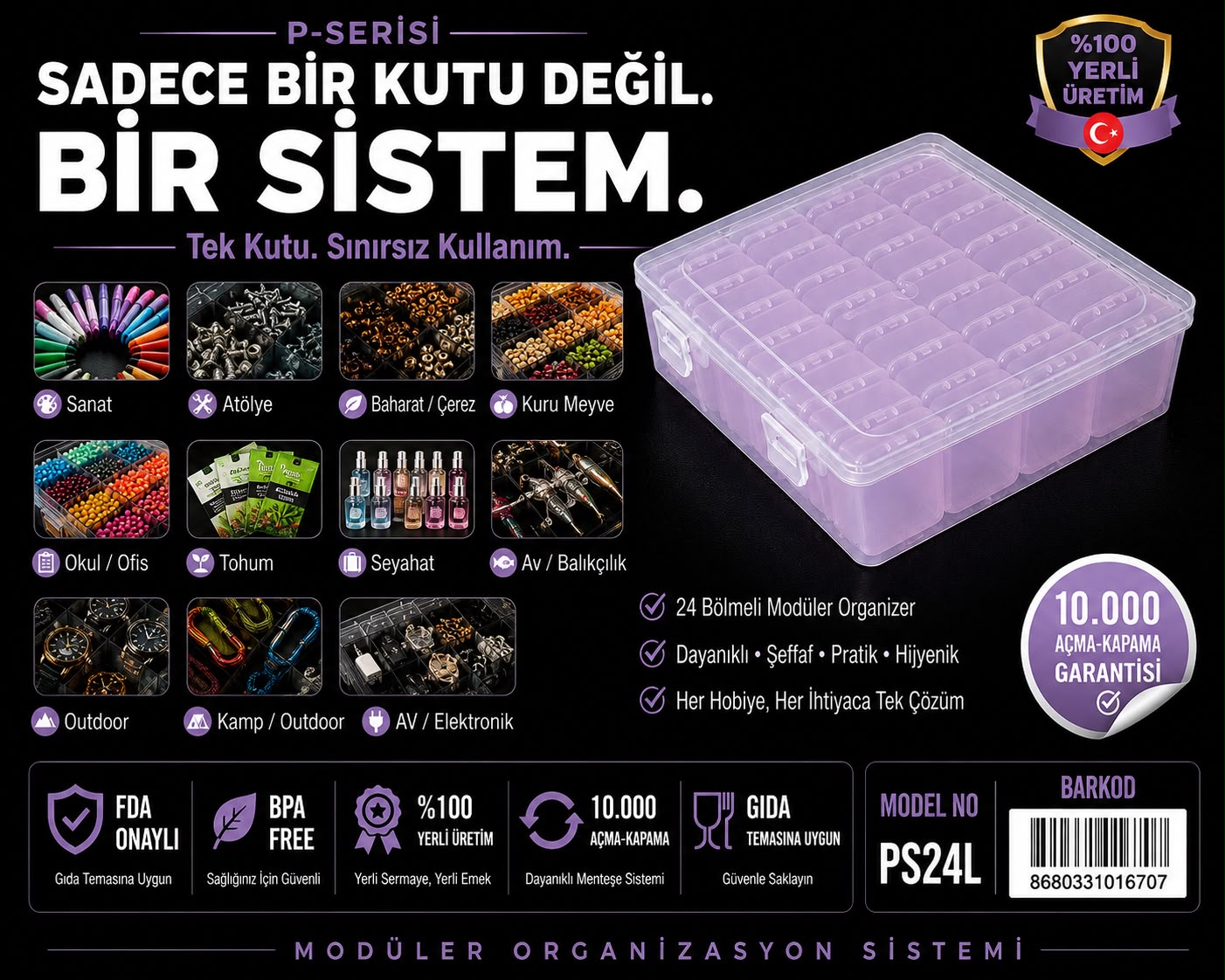 P-SERİSİ PS24L Lila Modüler Organizasyon Kutusu
