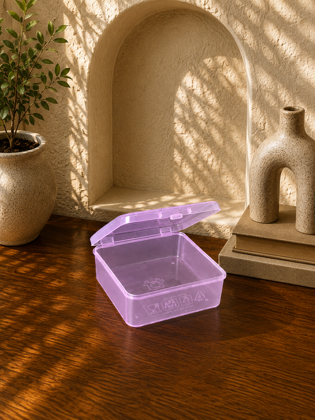 P-SERİSİ PK-10L Plastik Şeffaf Lila Organizer Kutu – 10'lu Set (6.5x6.5x2.5 cm)
