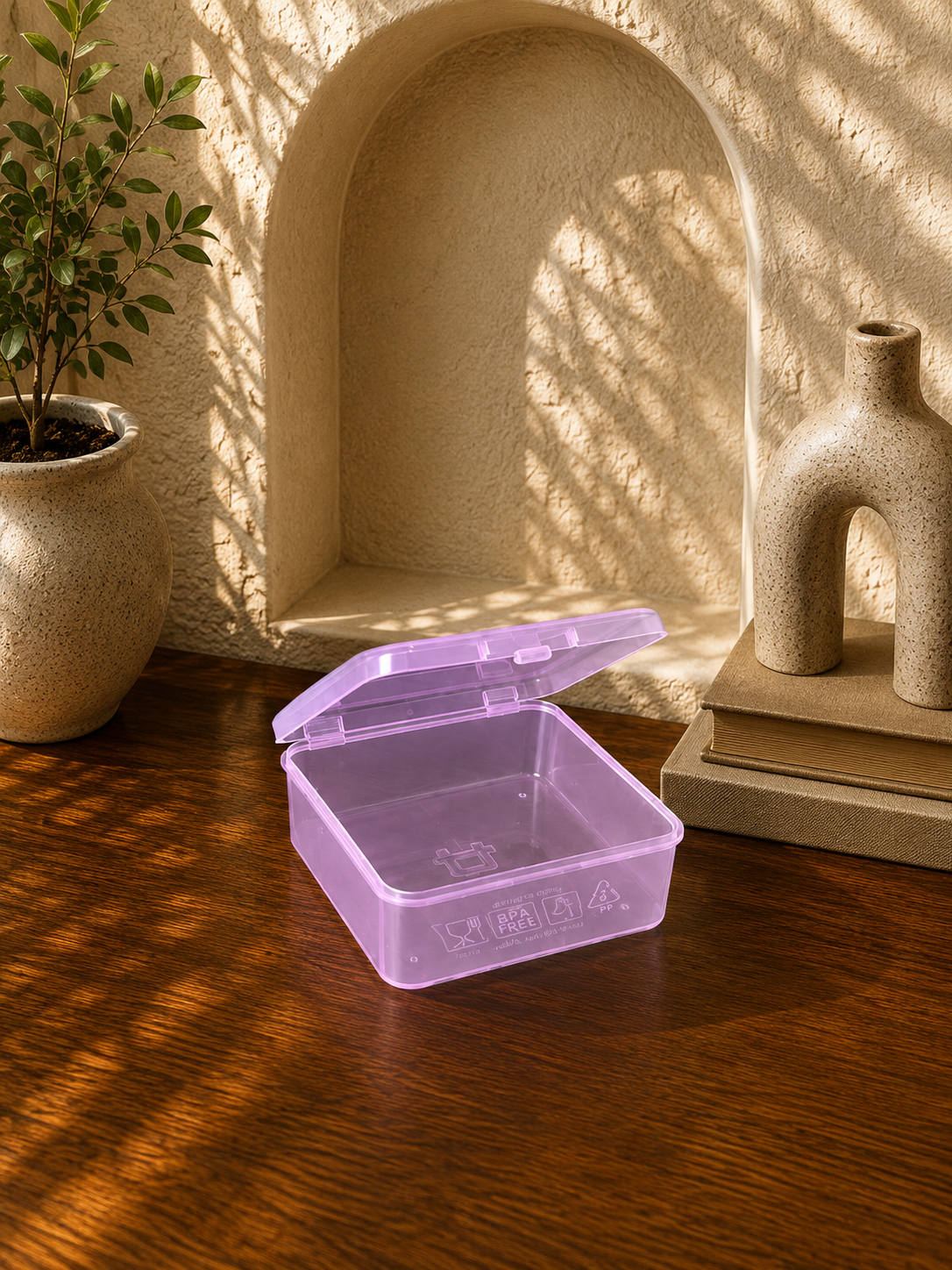 P-SERİSİ PK-20L Plastik Şeffaf Lila Organizer Kutu – 20'li Set (6.5x6.5x2.5 cm)